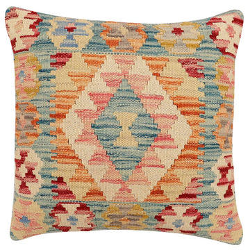 handmade Traditional Pillow Blue Rust Hand-Woven SQUARE 100% WOOL  Hand woven turkish pillow  3 x 5